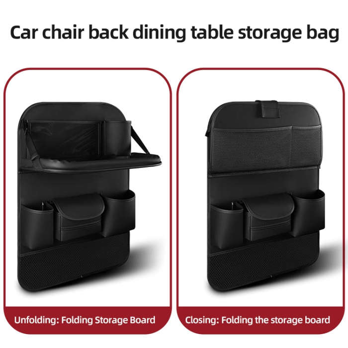 4041 Napa Texture Leather Car Seat Back Storage Bag Folding Dining Table(Black)