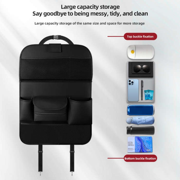 4041 Napa Texture Leather Car Seat Back Storage Bag Folding Dining Table(Grey)