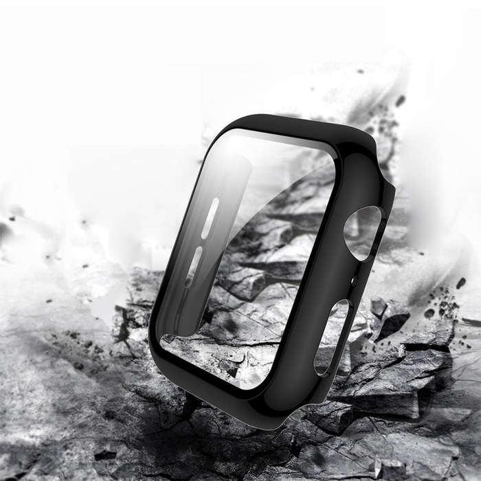 For Apple Watch Series 5 & 4 44mm Electroplated PC Case + Tempered Film Integrated Protective Cov...