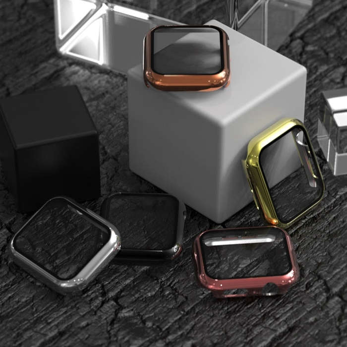 For Apple Watch Series 5 & 4 44mm Electroplated PC Case + Tempered Film Integrated Protective Cov...