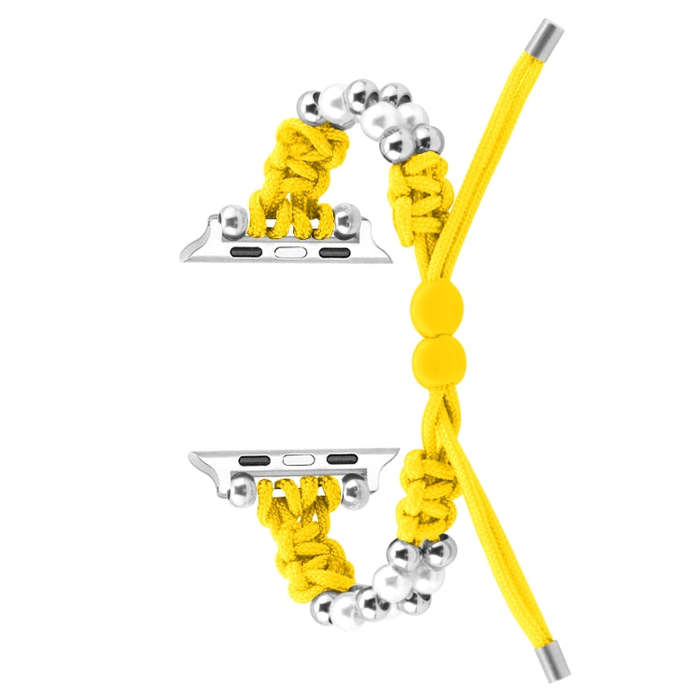 For Apple Watch Series 9 45mm Paracord Row Beads Drawstring Braided Watch Band(Yellow)
