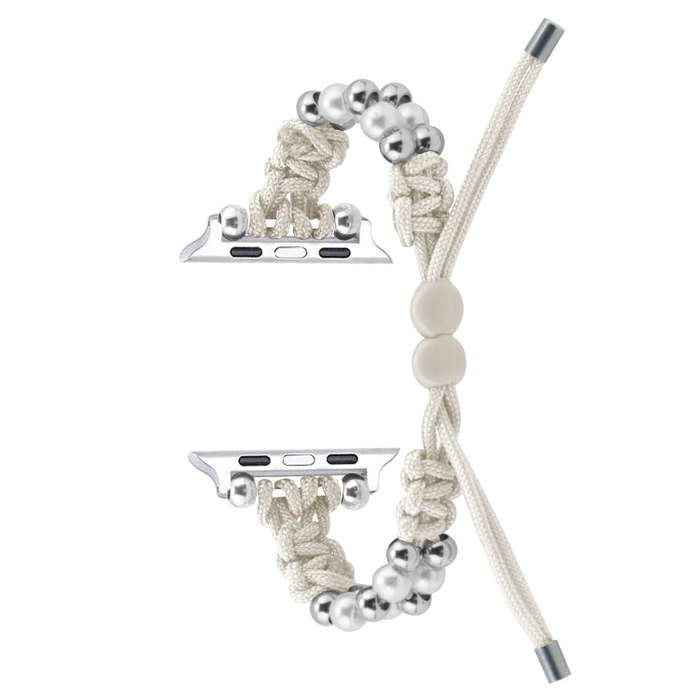 For Apple Watch Series 5 44mm Paracord Row Beads Drawstring Braided Watch Band(White)