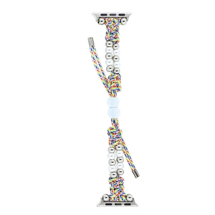For Apple Watch Series 3 38mm Paracord Row Beads Drawstring Braided Watch Band(Rainbow)