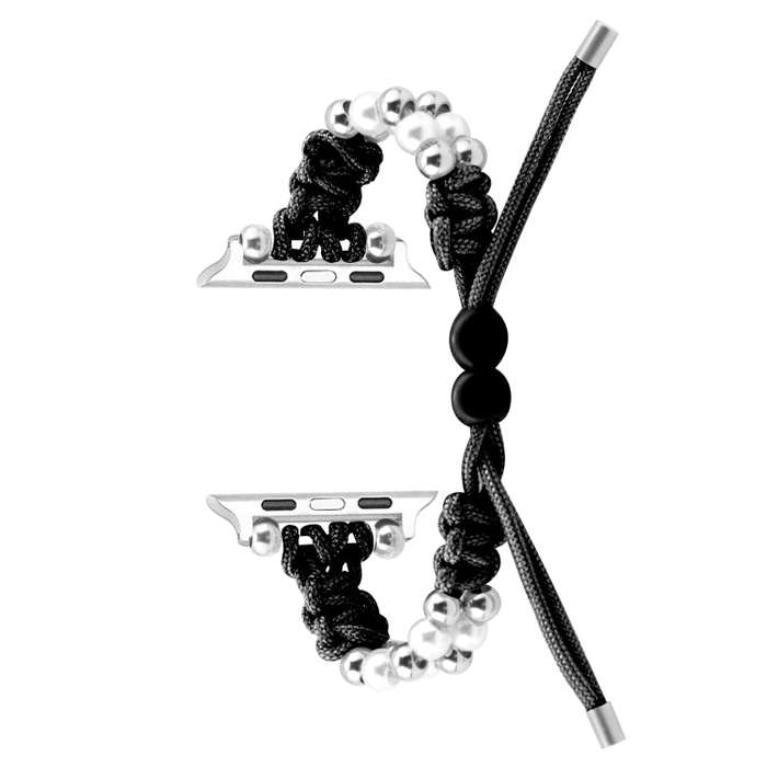 For Apple Watch Series 3 42mm Paracord Row Beads Drawstring Braided Watch Band(Black)