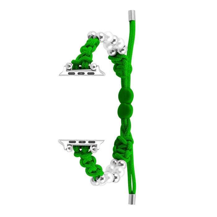 For Apple Watch Series 3 42mm Paracord Row Beads Drawstring Braided Watch Band(Green)