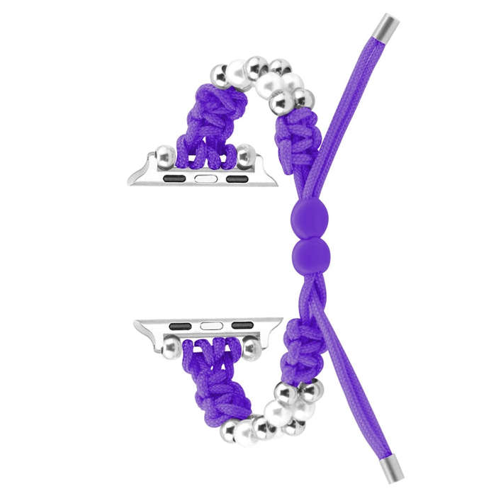 For Apple Watch Series 3 42mm Paracord Row Beads Drawstring Braided Watch Band(Purple)