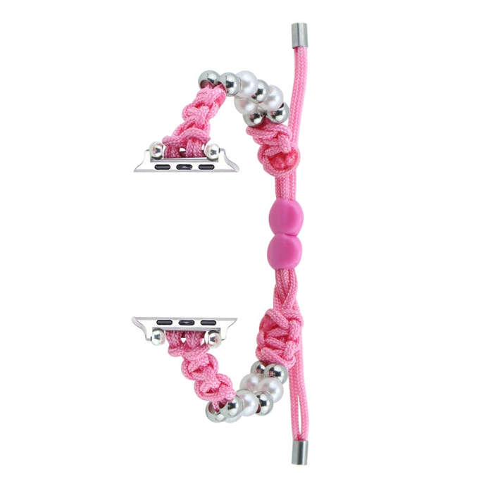 For Apple Watch Series 2 38mm Paracord Row Beads Drawstring Braided Watch Band(Pink)