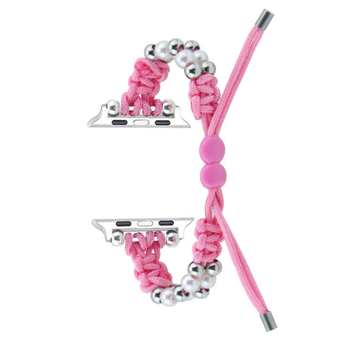 For Apple Watch 38mm Paracord Row Beads Drawstring Braided Watch Band(Pink)