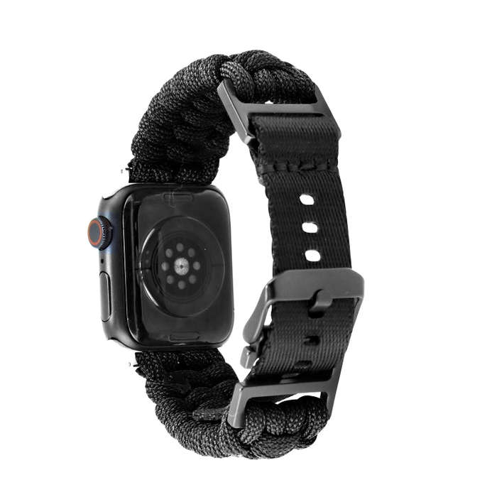 For Apple Watch Series 9 45mm Paracord Plain Braided Webbing Buckle Watch Band(Black)