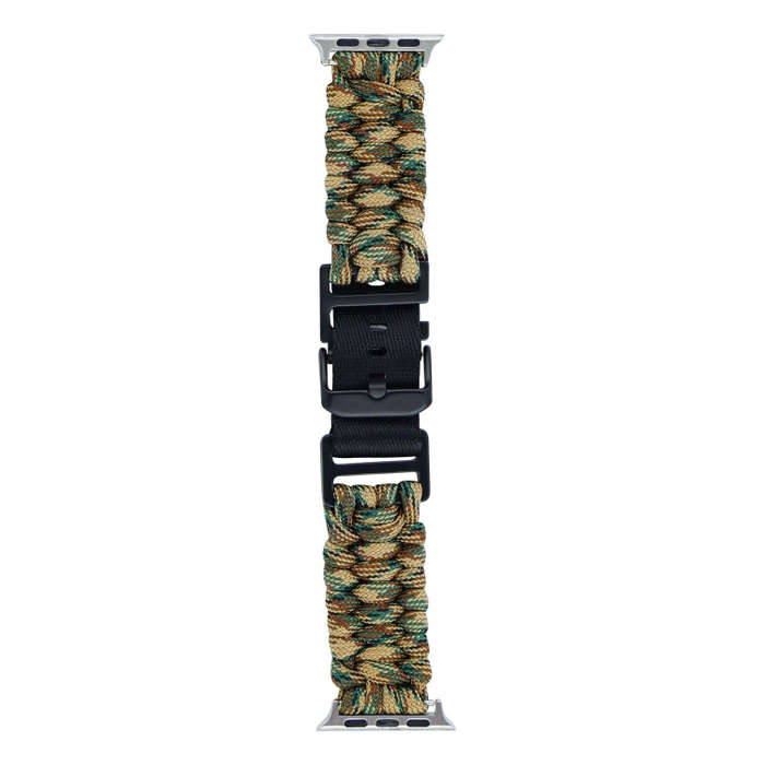For Apple Watch Series 9 45mm Paracord Plain Braided Webbing Buckle Watch Band(Army Green Camoufl...