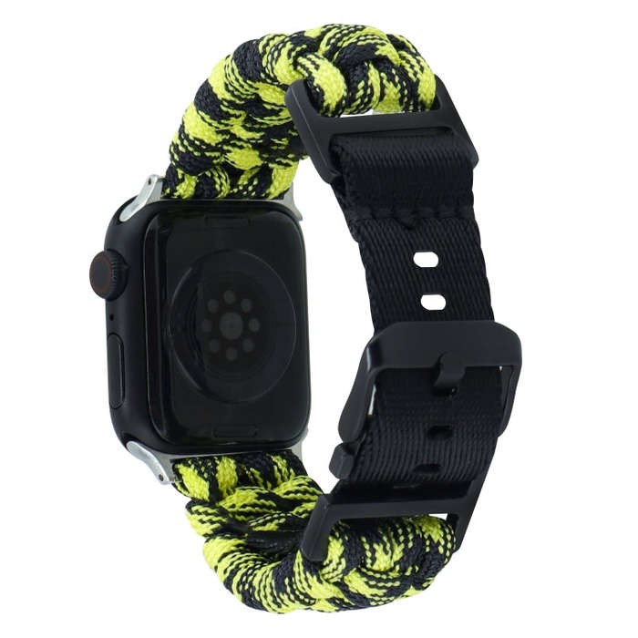 For Apple Watch Series 8 41mm Paracord Plain Braided Webbing Buckle Watch Band(Black Yellow)