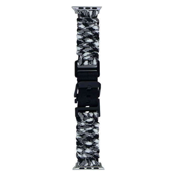 For Apple Watch Series 7 45mm Paracord Plain Braided Webbing Buckle Watch Band(Black White)