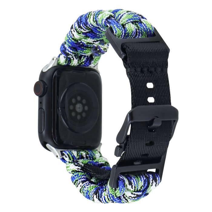For Apple Watch Series 2 42mm Paracord Plain Braided Webbing Buckle Watch Band(Blue Green)