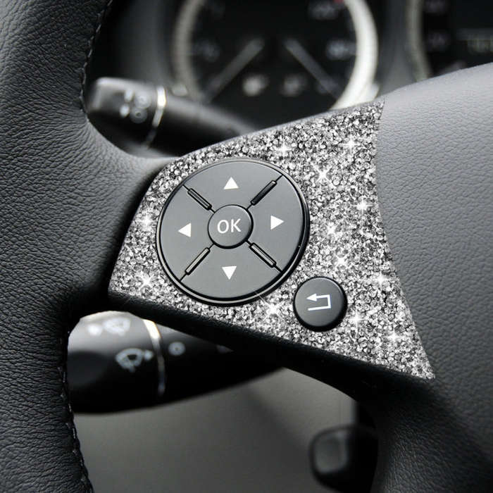 For Mercedes-Benz C-class W204 2007-2010 Car Steering Wheel Buttons Diamond Decorative Sticker, L...