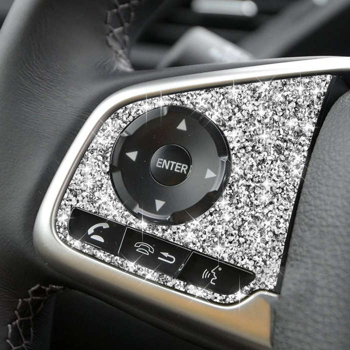 For Honda Civic 2016-2019 Car Steering Wheel Buttons Low Configuration Diamond Decorative Sticker...