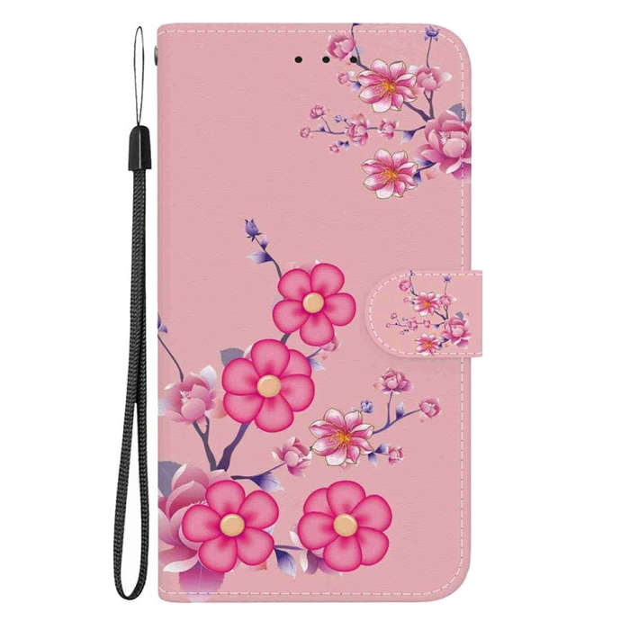 For Motorola Edge 2024 Crystal Texture Colored Drawing Leather Phone Case(Cherry Blossoms)