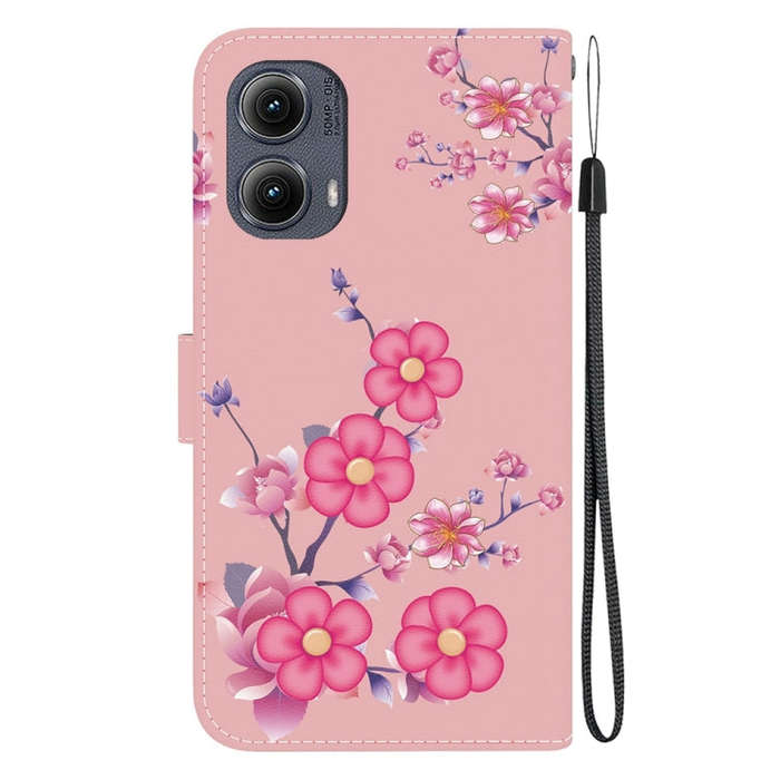 For Motorola Edge 2024 Crystal Texture Colored Drawing Leather Phone Case(Cherry Blossoms)