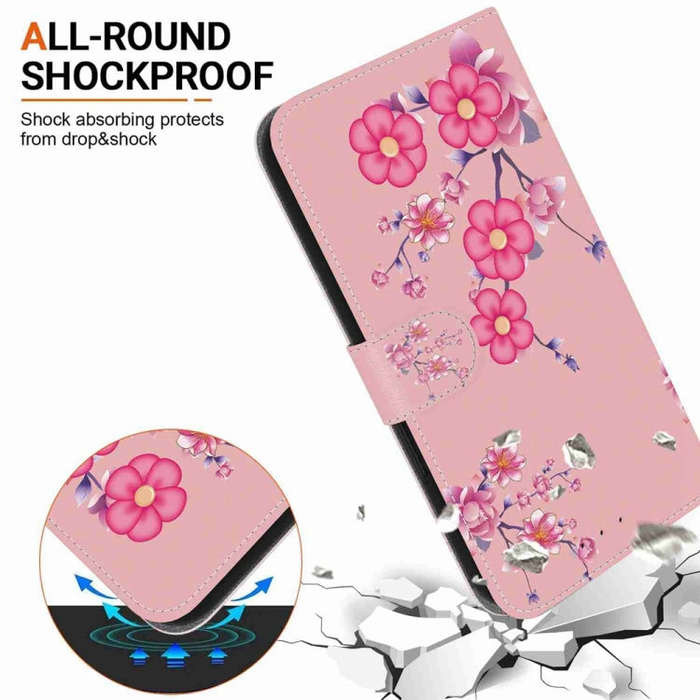 For Motorola Edge 2024 Crystal Texture Colored Drawing Leather Phone Case(Cherry Blossoms)