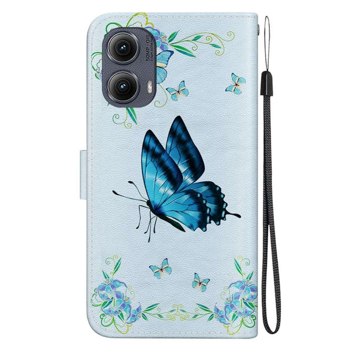 For Motorola Edge 2024 Crystal Texture Colored Drawing Leather Phone Case(Blue Pansies)