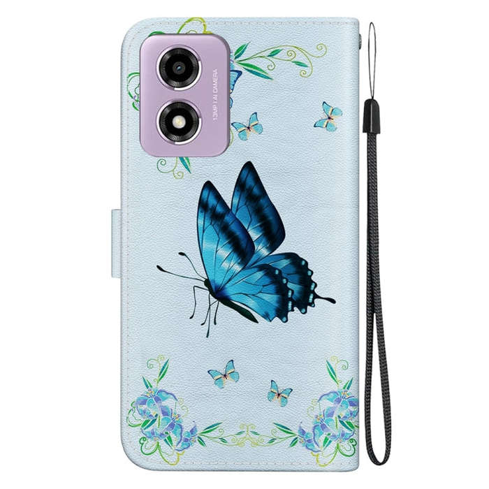 For Motorola Moto G04s / Moto E14 Crystal Texture Colored Drawing Leather Phone Case(Blue Pansies)