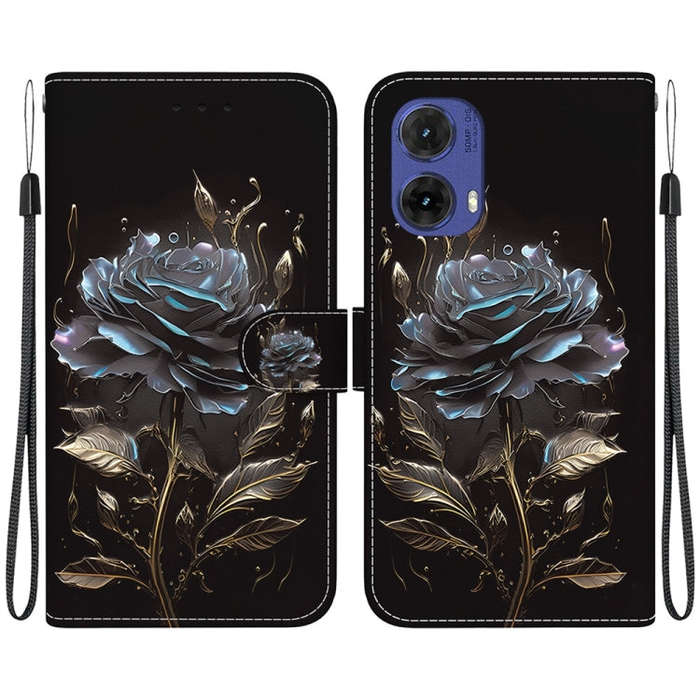 For Motorola Moto G85 Crystal Texture Colored Drawing Leather Phone Case(Black Rose)