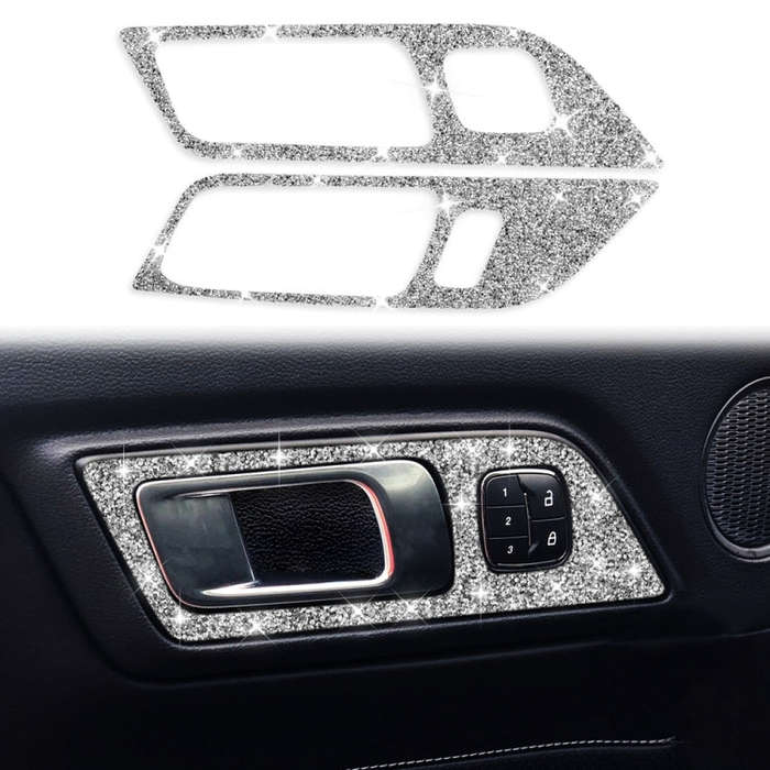 For Ford Mustang 2015-2020 2pcs Car Door Inner Handle Panel Diamond Decoration Sticker, Left Drive