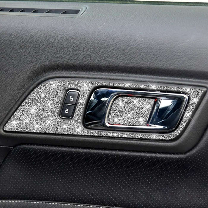 For Ford Mustang 2015-2020 4pcs Car Door Inner Handle Panel Diamond Decoration Sticker, Left Drive