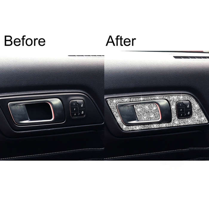 For Ford Mustang 2015-2020 4pcs Car Door Inner Handle Panel Diamond Decoration Sticker, Left Drive