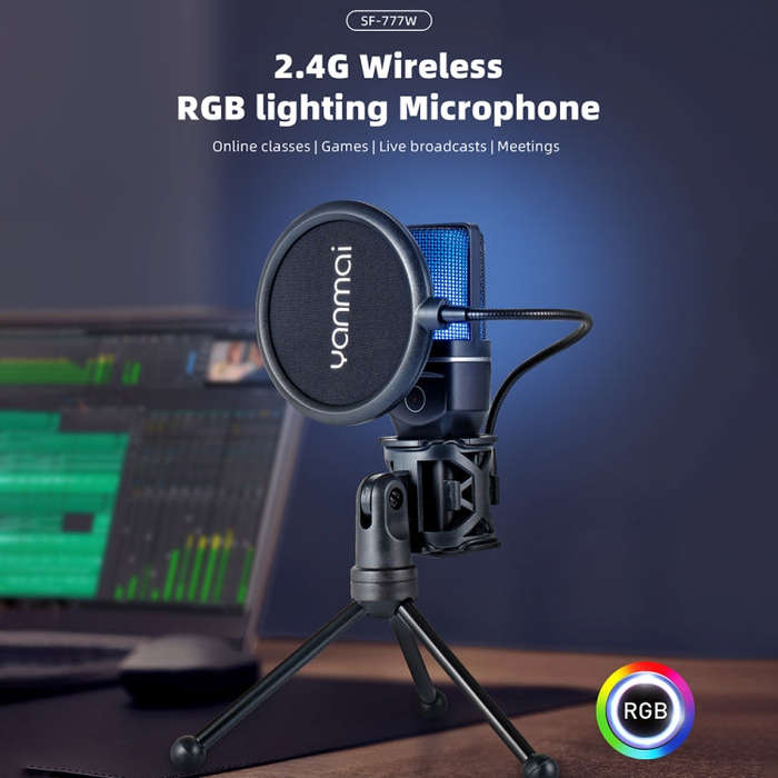Yanmai SF-777W 2.4G Wireless Gaming Desktop Microphone with RGB Light & Blowout Net