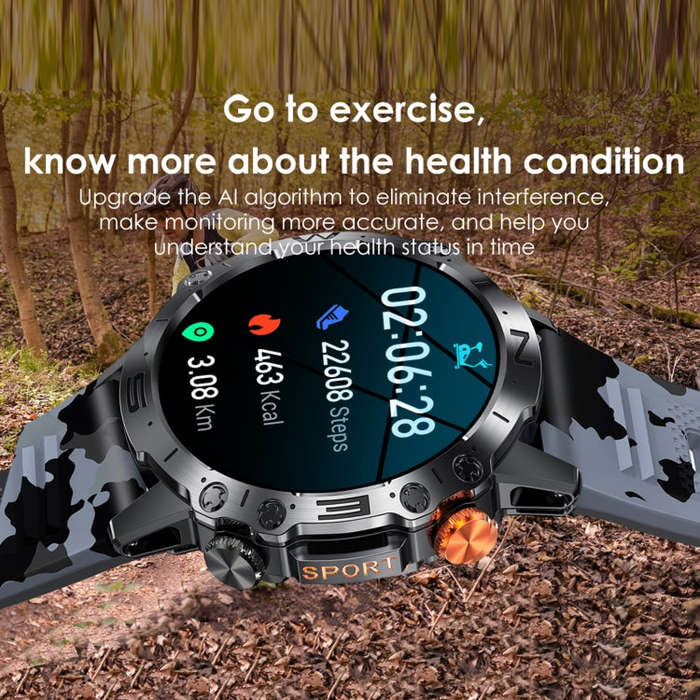 K59 IP67 BT5.0 1.43inch Smart Watch Support Voice Call / Sleep Detection(Black)