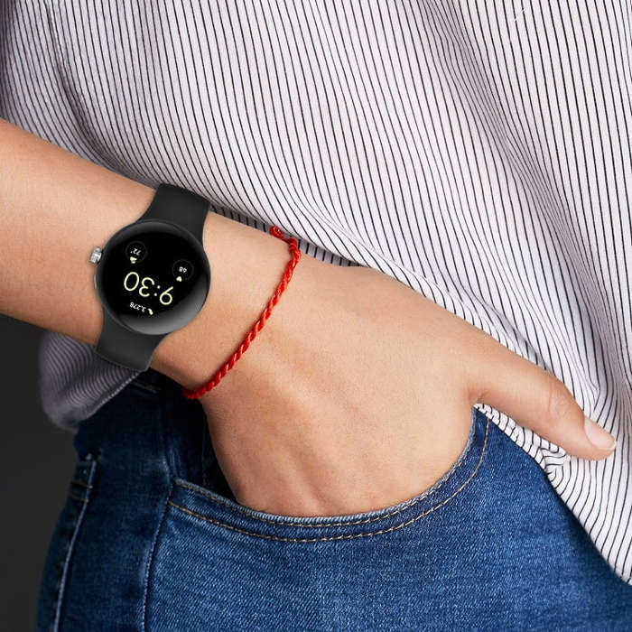 For Google Pixel Watch 2 Solid Color Silicone Watch Band, Size:S Size(Black)