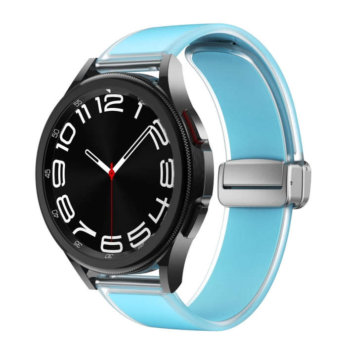 For Samsung Galaxy Watch6 / 5 / 4 Translucent Magnetic Silver Buckle Silicone Watch Band(Tiffany ...
