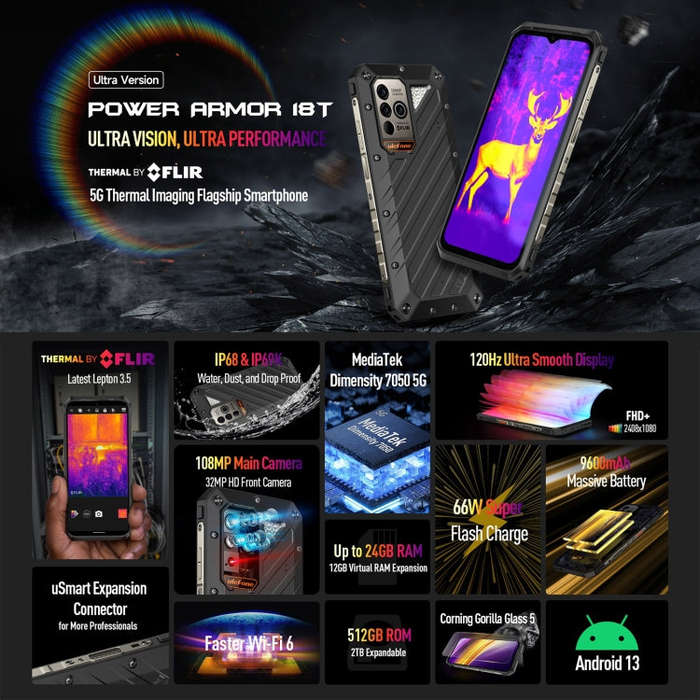 [HK Warehouse] Ulefone Power Armor 18T Ultra Version 5G Thermal Imaging Rugged Phone, 12GB+512GB,...