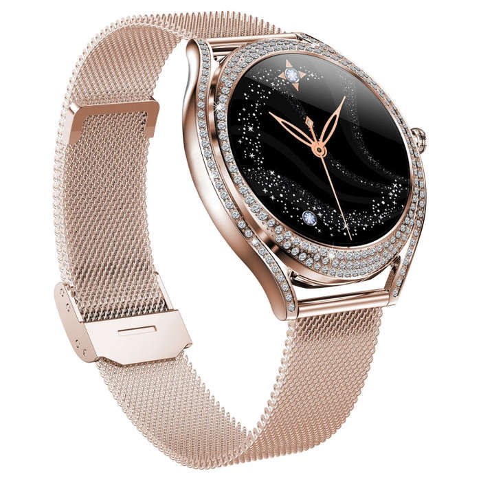V66 1.28inch BT5.0 Smart Watch Support Heart Rate/ Sleep Detection, Style:Steel Strap(Gold)