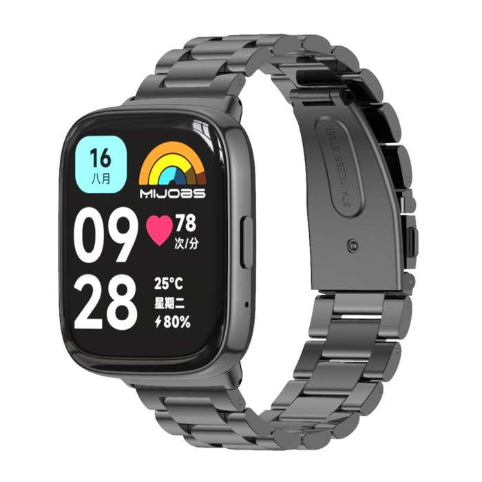For Redmi Watch 3 Lite / Watch 3 Active Mijobs Three-Bead Metal Stainless Steel Watch Band(Black)