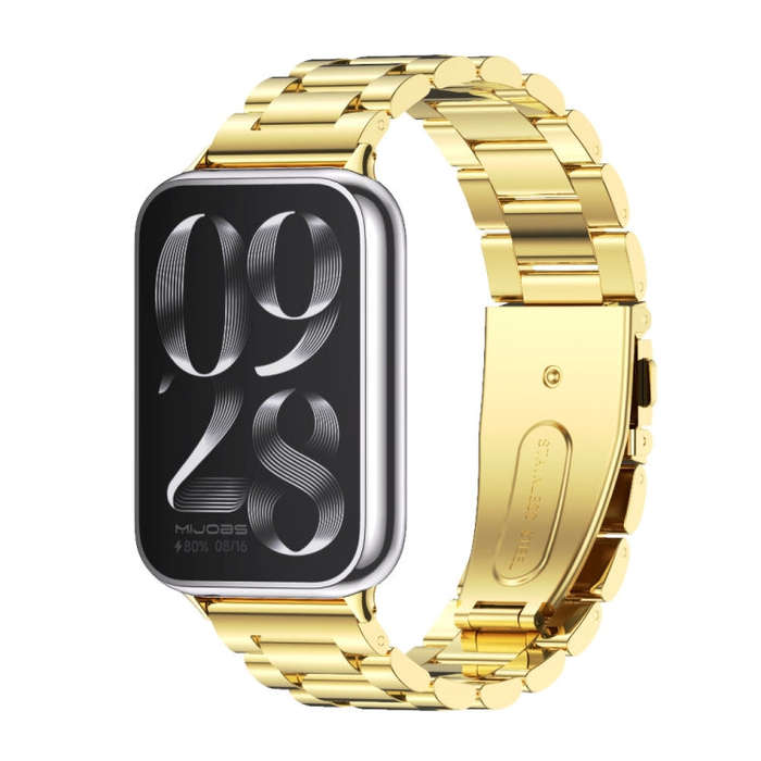 For Xiaomi Smart Band 9 Pro / 8 Pro Mijobs Three Beads Stainless Steel Watch Band(Gold)