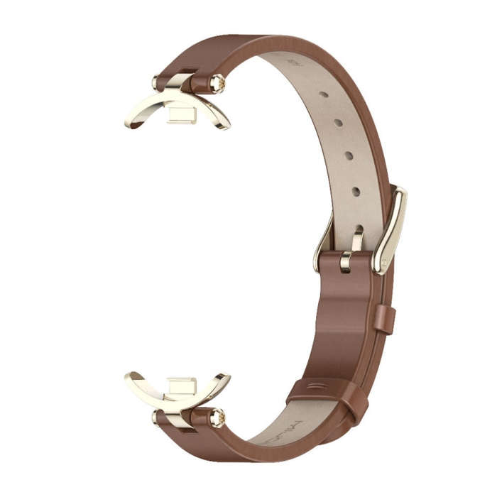 For Xiaomi Smart Band 10 / 9 / 8 Mijobs First Layer Cowhide Watch Band(Brown Light Gold)