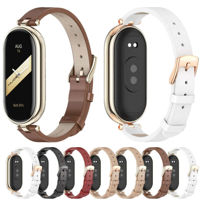 For Xiaomi Smart Band 10 / 9 / 8 Mijobs First Layer Cowhide Watch Band(White Rose Gold)