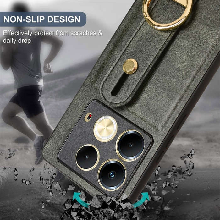For Infinix Note 40 4G X6853 Wristband Leather Back Phone Case(Green)