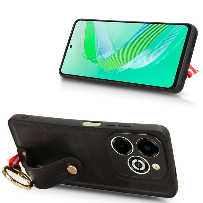 For Infinix Smart 8 Plus / Smart 8 Pro Wristband Leather Back Phone Case(Black)