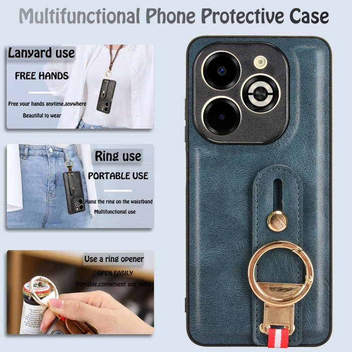 For Infinix Smart 8 Plus / Smart 8 Pro Wristband Leather Back Phone Case(Blue)