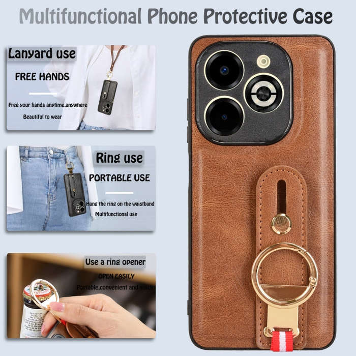 For Infinix Smart 8 Plus / Smart 8 Pro Wristband Leather Back Phone Case(Brown)