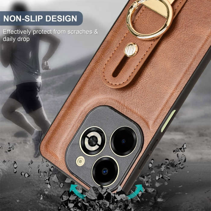 For Infinix Smart 8 Plus / Smart 8 Pro Wristband Leather Back Phone Case(Brown)