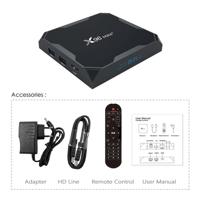 X96 max+ 4K Smart TV Box with Remote Control, Android 9.0, Amlogic S905X3 Quad-Core Cortex-A55,2G...