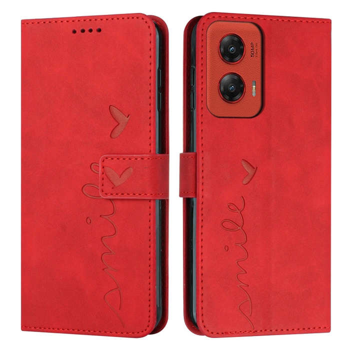 For Motorola Moto G Stylus 5G 2024 Skin Feel Heart Embossed Leather Phone Case with Long Lanyard(...