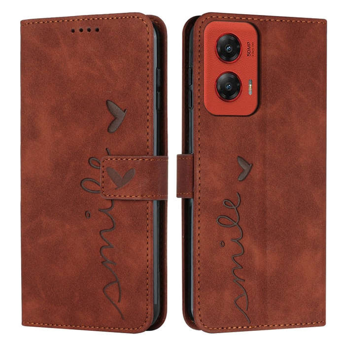 For Motorola Moto G Stylus 5G 2024 Skin Feel Heart Embossed Leather Phone Case with Long Lanyard(...