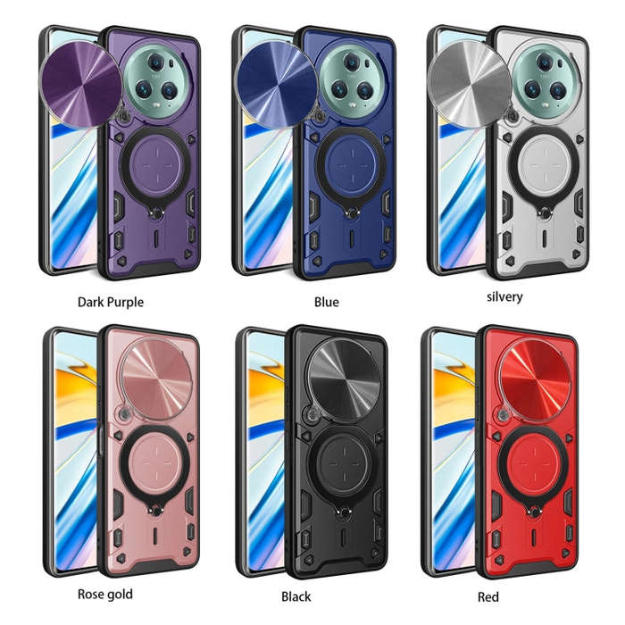 For Honor Magic5 Pro CD Texture Sliding Camshield Magnetic Holder Phone Case(Purple)