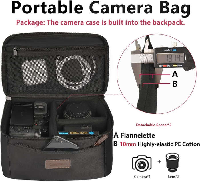 Cwatcun D78 Camera Laptop Backpack Bag With Detachable Insert Camera Case(Black)
