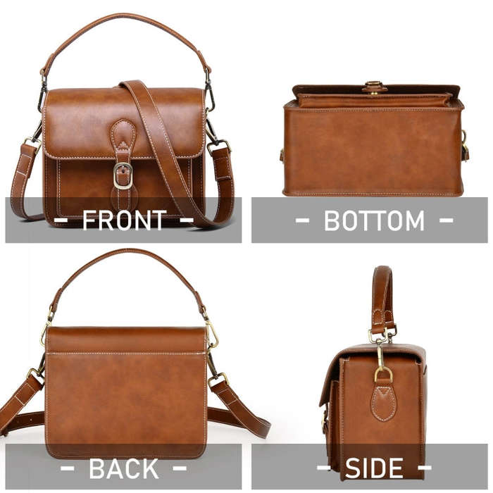 Cwatcun D80 Retro Leather Camera Shoulder Bag, Size:22 x 16 x 12cm Faux Leather Small(Brown)