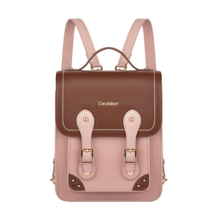 Cwatcun D81 Retro Camera Crossbody Bag Vintage PU Leather Waterproof Camera Handbag(Brown Pink)